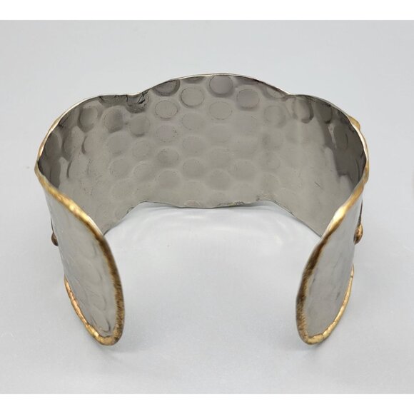 Mixed Metal Copper Flower Blue Lapiz Lazuli Cuff Bracelet B1A - Picture 9 of 9